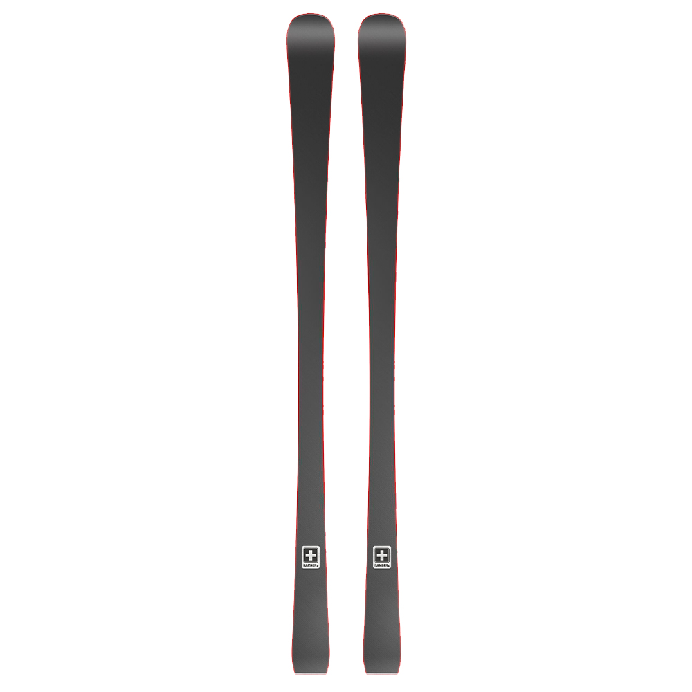 Graue Ramser RED SL Ski Zwei graue Ramser RED SL Ski mit roter Kante, nebeneinander angeordnet vor einem weißen Hintergrund.