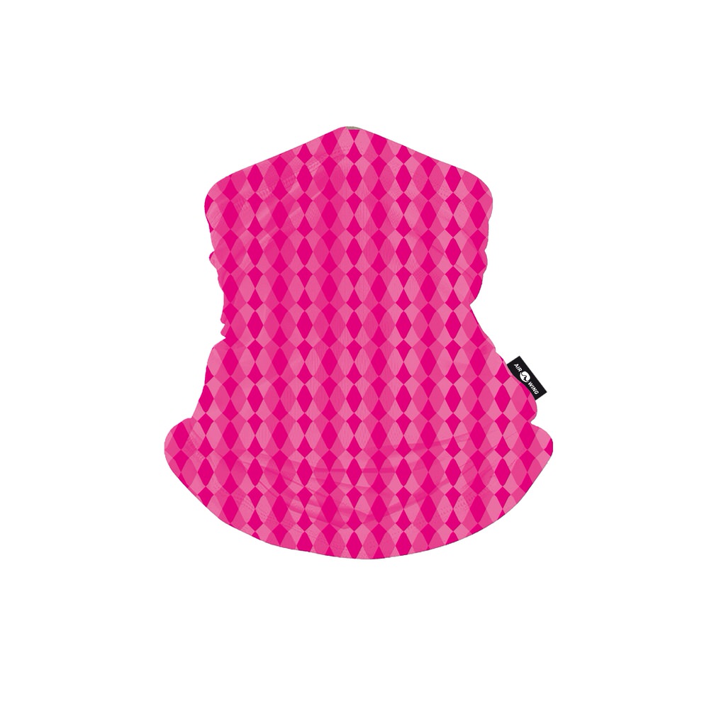 Pinker Maskenschal mit Hexa-Muster, Schlauchtuch für den Winter- und Bergsport mit Logo-Etikett.