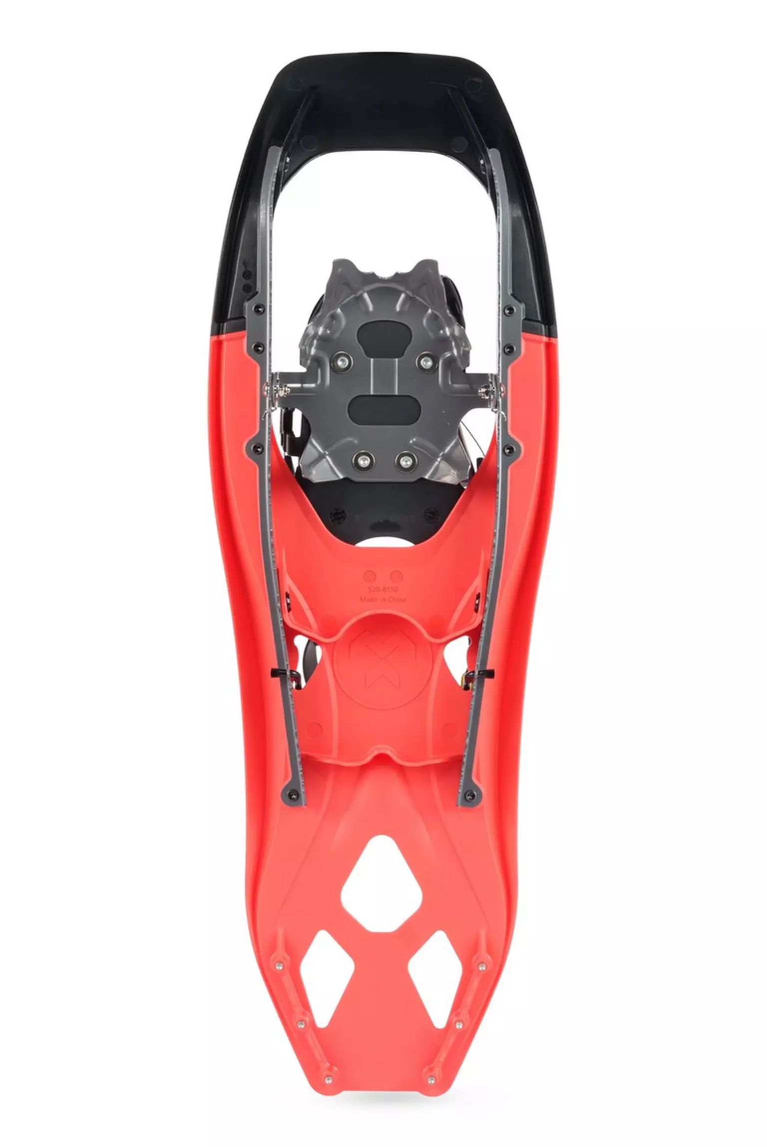 Korallfarbener Damen Schneeschuh Draufsicht auf einen korallfarbenen Tubbs VRT 21 Damen Schneeschuh mit schwarzer Bindung und Rahmen.