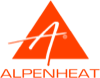 Ein orangefarbenes Dreieck mit weißem "A", darunter der Schriftzug "ALPENHEAT" in Orange.